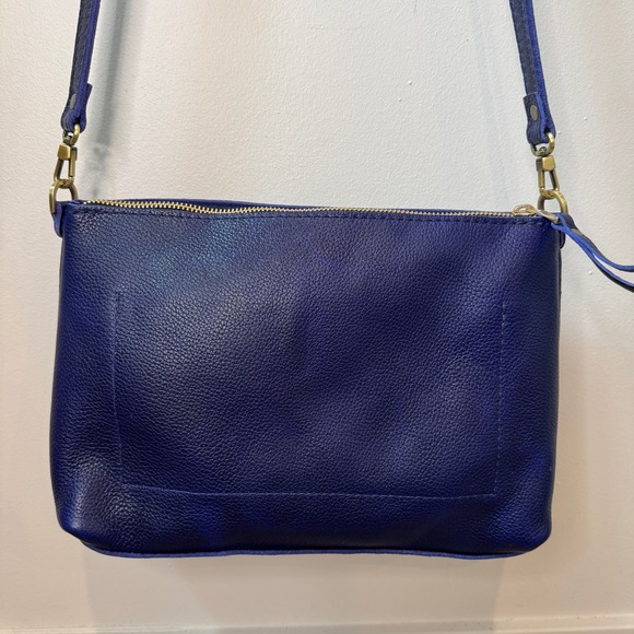 Portland Leather Goods Indigo Blue Pebbled Leather Crossbody Bag Zip Top Handbag - Picture 7 of 12